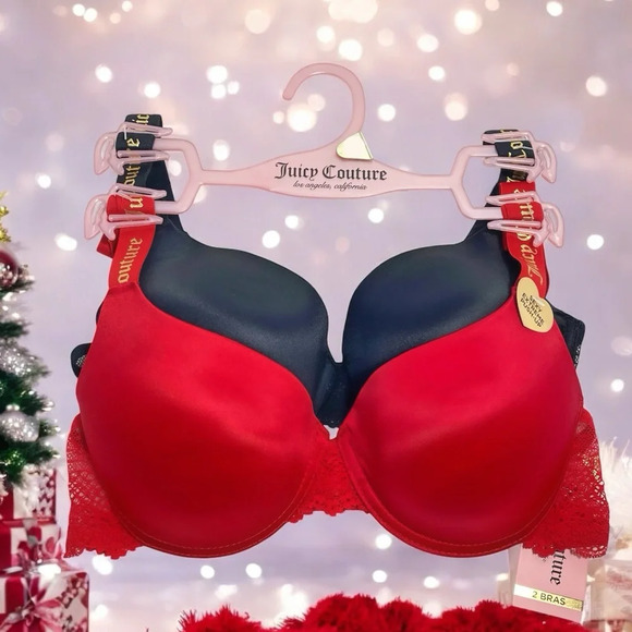 Juicy Couture Red & Black Sexy Push-up Bra Set New size 36B - Picture 1 of 6